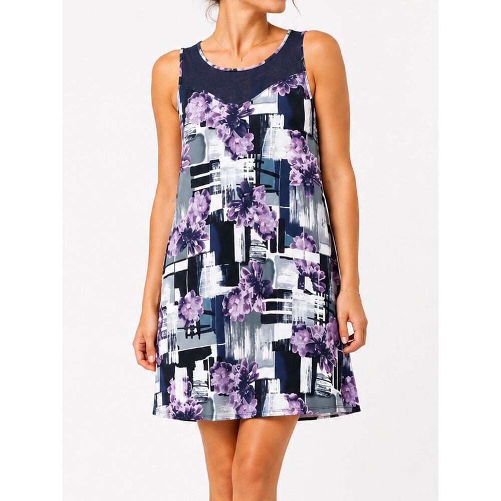 SJS Dress Abstract Floral Swing Dress L Sleeveless A-Line Casual Chic